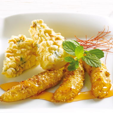 Bildmotiv für Mini bananes rôties au miel de piment et CAMBOZOLA